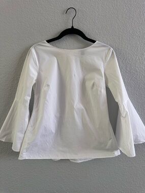 Ann Taylor White Cotton Poplin Blouse Bell Sleeve Peplum Top Women’s XS